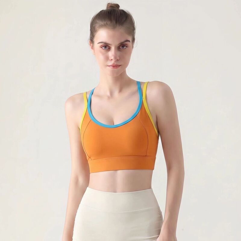 Cooling Yoga Tank Top with Shockproof Running and Fitness Bra with Chest Pads, Summer Sports Bra in Contrasting Colors