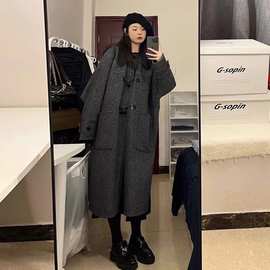 赫本风牛角扣毛呢外套女秋冬季2024新款感加厚呢子大衣小个子