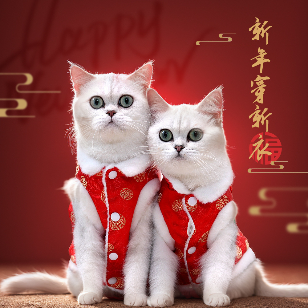 宠物喜庆拜年秋冬款泰迪比熊小型犬冬天加厚狗狗猫咪国风刺绣唐装