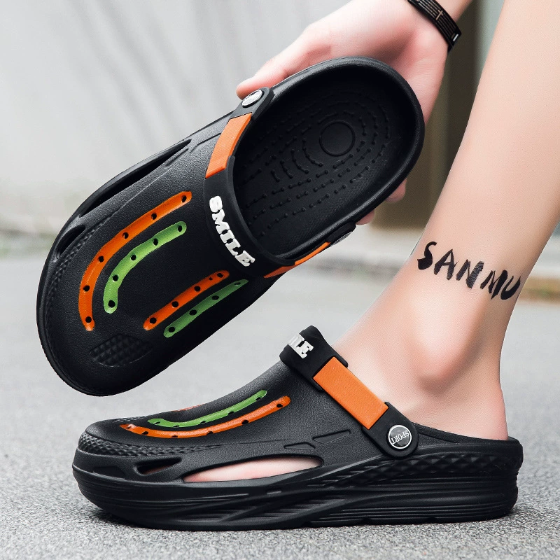 Тапочки мужские летняя уличная одежда, нескользящая толстая подошва, модная мужская обувь Baotou с большим отверстием для головы, сандалии оптом