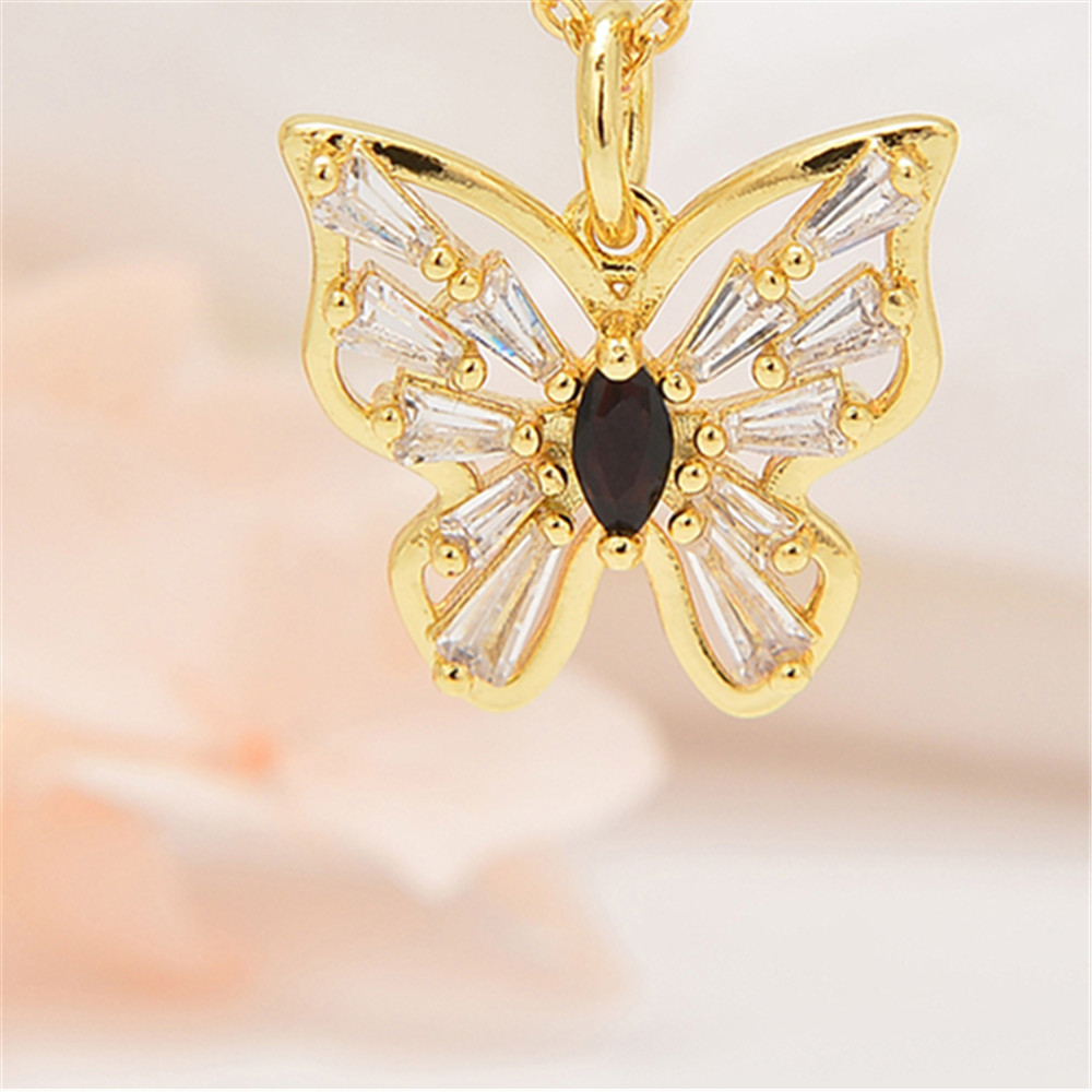 Holiday, Daily Occasion Copper Inlay Butterfly Rhinestones Pendant Necklace