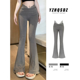 Lace Splicing Micro-Flared Casual Pants Autum K-Style 2024 New High-Waist Slim Micro-Flared Draped Pants for Women