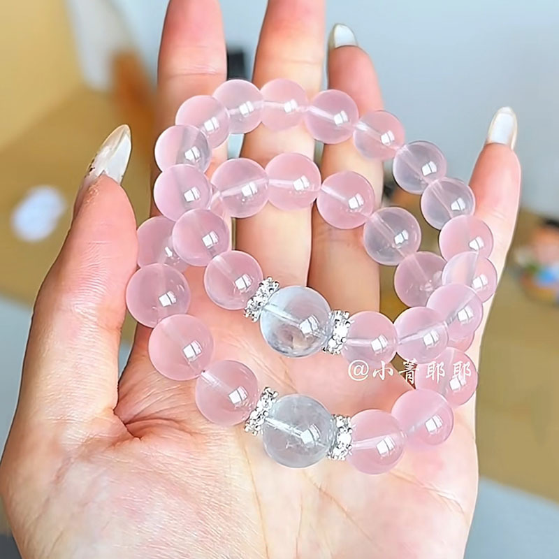 女性用模造ピンククリスタルアクアマリンブレスレット、ピーチとグレープフルーツピンククリスタルトランスファーブレスレット、ガールフレンドへの中国のバレンタインデーギフトとして|undefined
