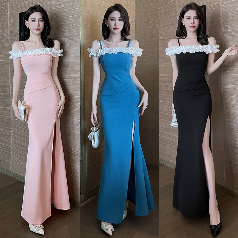 New Fashion Sexy Off-Shoulder Elegant Slimming Evening Gown Long Dress Ktv Princess Foot Spa