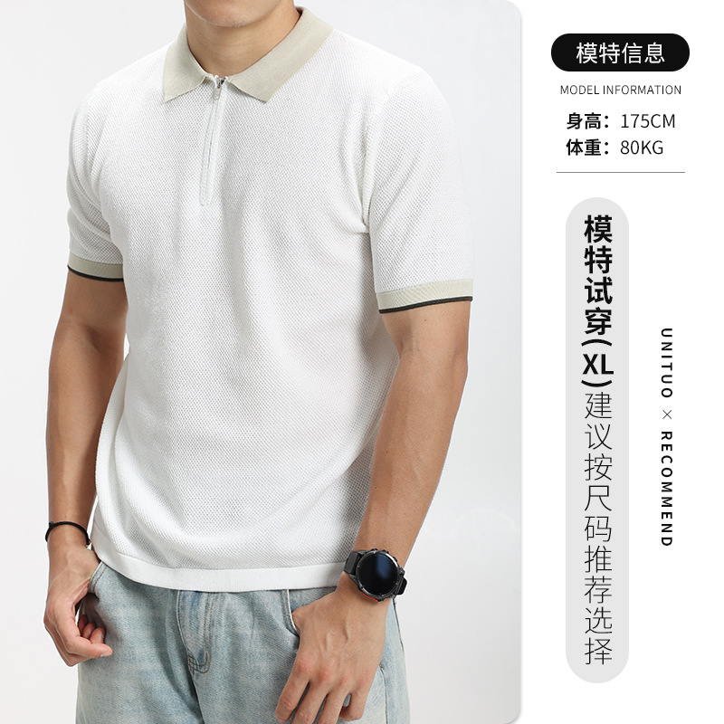 Hombres L viejo dinero helado camiseta de polo de punto hombre alto nivel de collar de color de choque de negocios casual camiseta de manga corta ropa de hombre