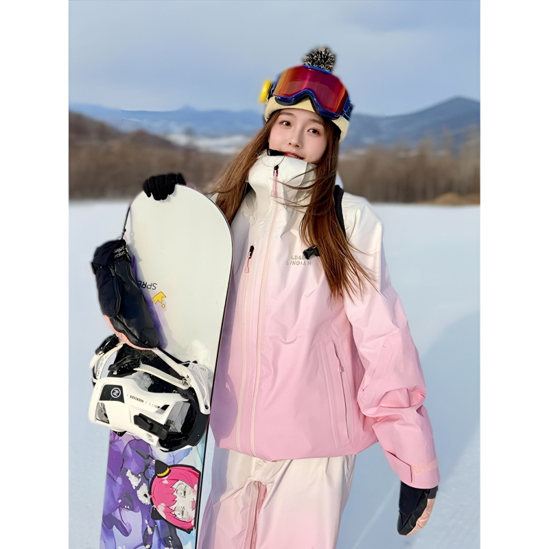 LDAB渐变粉滑雪服套装女2026冬季新款设计感户外防风防水单板雪服
