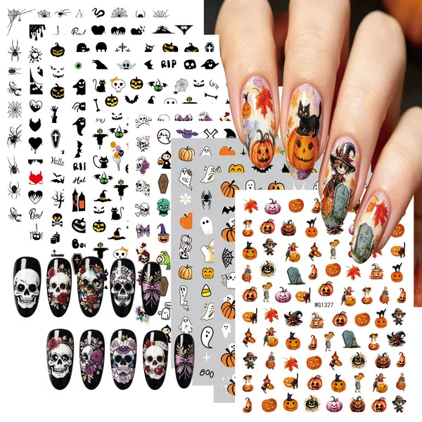 New Halloween Nail Art Stickers Cross-Border E-Commerce DIY Set Pumpkin Halloween Skull Nail Art Stickers