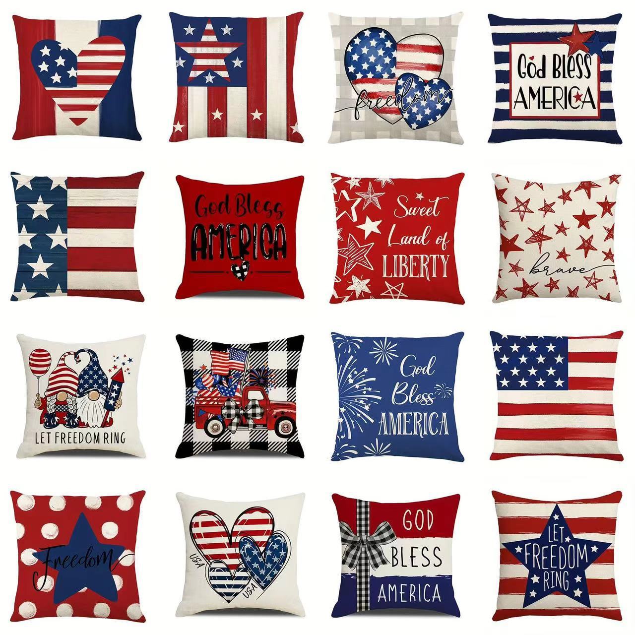 2024 nueva serie de funda de almohada del día de la independencia lino estilo americano funda de almohada cuadrada decoración de atmósfera de vacaciones image 1