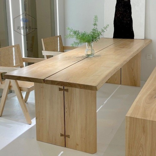 Minimalist Modern White Waxwood Dining Table, Rectangular Island Console for Home Use, Customized Solid Wood Slab Office Desk