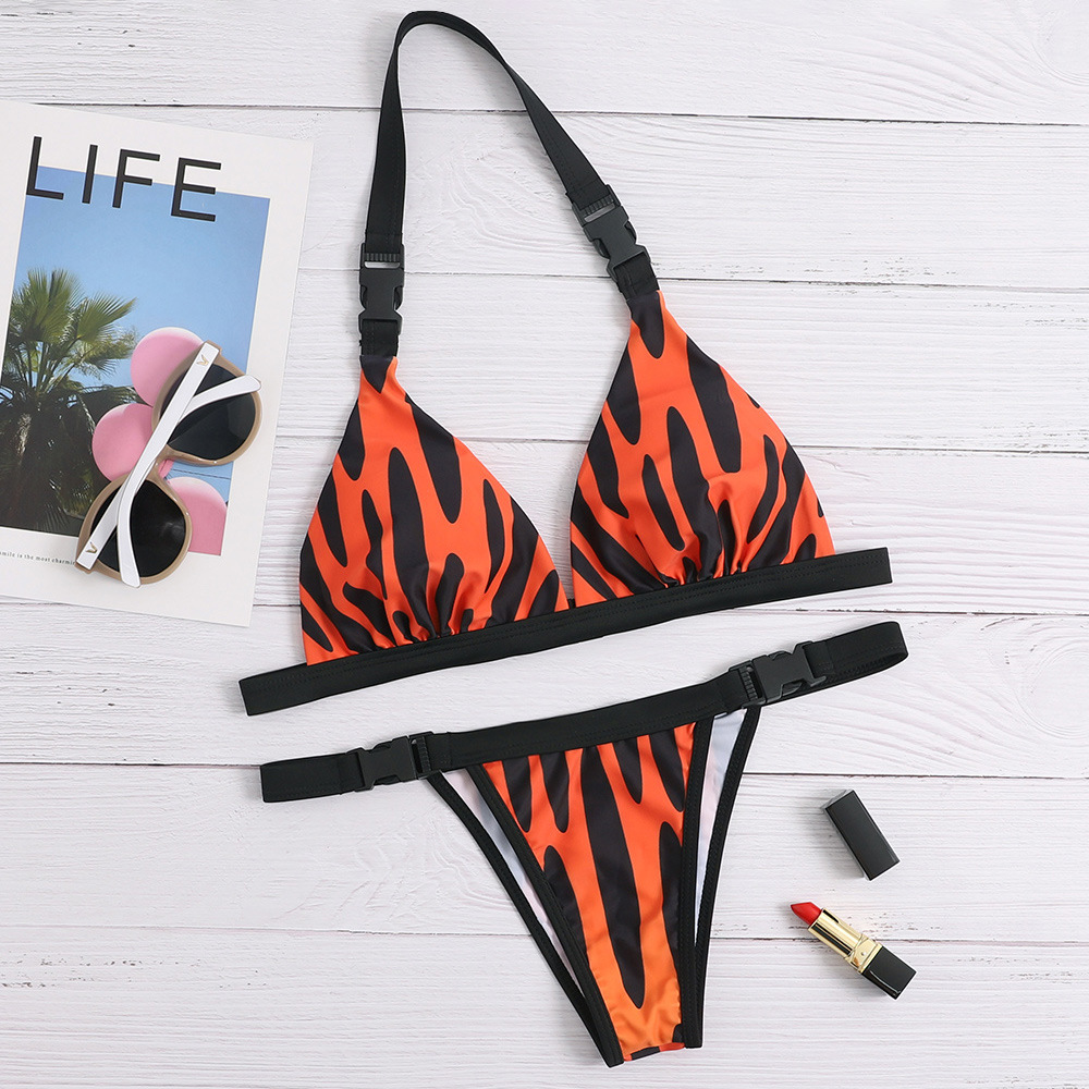 Buy quality Swimsuit 2021 New Bikini Sexy Leopard Print Halter Three