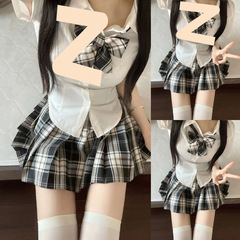 jk制服学院风百褶裙套装收腰显瘦衬衫三件套格裙衬衣大码半身裙子