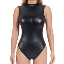 跨境欧美高品质PU连体衣漆皮性感紧身衣后背拉链背心三角大码套装