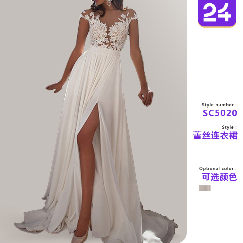 Vestidos de novia nuevos para comercio transfronterizo europeo y americano 2026, vestido de noche sexy de encaje con abertura, venta al por mayor en Amazon Wish