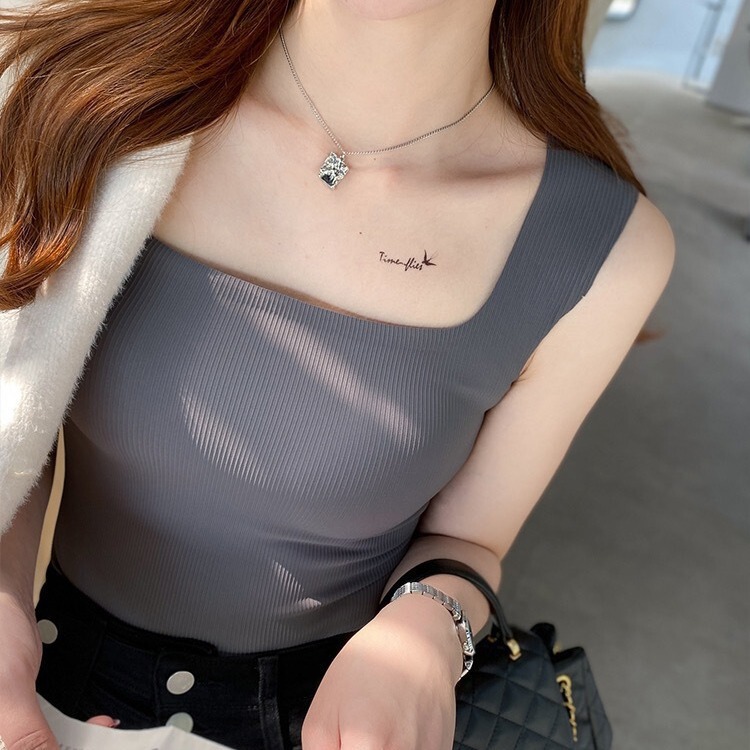 Seamless Black Technology Non-Wearing bra Women's Vest Rib Mask Cotton Square Neck Outer Wearing Long Naked Women's Chest Wrap Seamless Black Technology Non-Wearing bra Women's Vest Rib Mask Cotton Square Neck Outer Wearing Long Naked Women's Chest Wrap