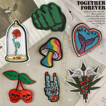 电脑绣花标蘑菇手掌刺绣贴服装辅料配饰徽章布标背胶补丁鞋徽布贴