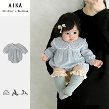 婴儿春装衣服2026新款长袖哈衣女宝宝娃娃领连体衣洋气包屁衣爬服