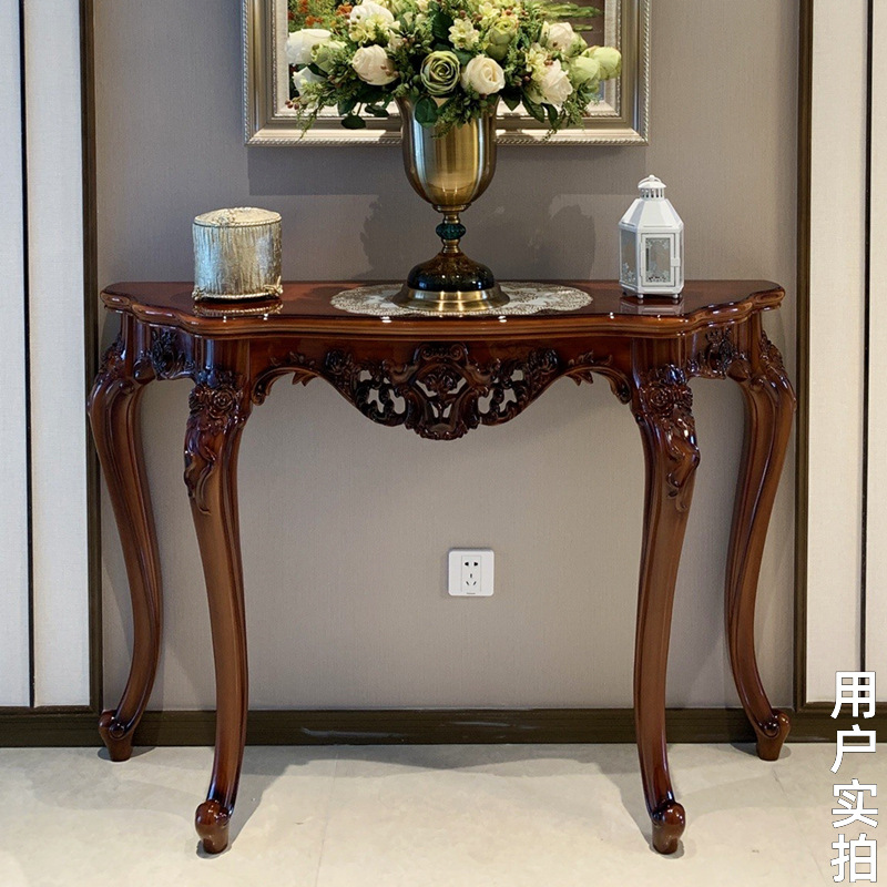 American-style entryway console table, leaning against the wall, European light luxury style, luxurious semi-circular storage shelf for the foyer, new Chinese-style side table