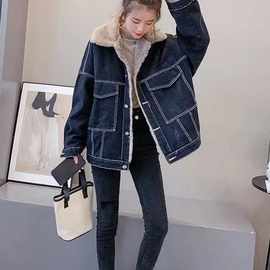 羊羔毛牛仔外套女秋冬季韩版宽松百搭小个子学生短款加绒加厚棉服