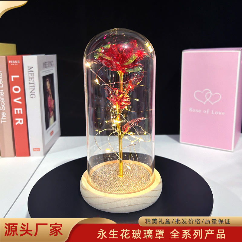 Adorno de cúpula de cristal con flor preservada, rosa seca en caja de regalo, regalo creativo para el Día de San Valentín, Navidad, para novia