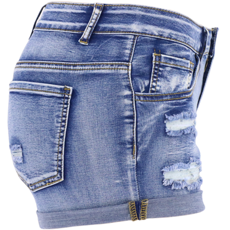 washed ripped holes bleached high-rise slim denim shorts NSYB65087