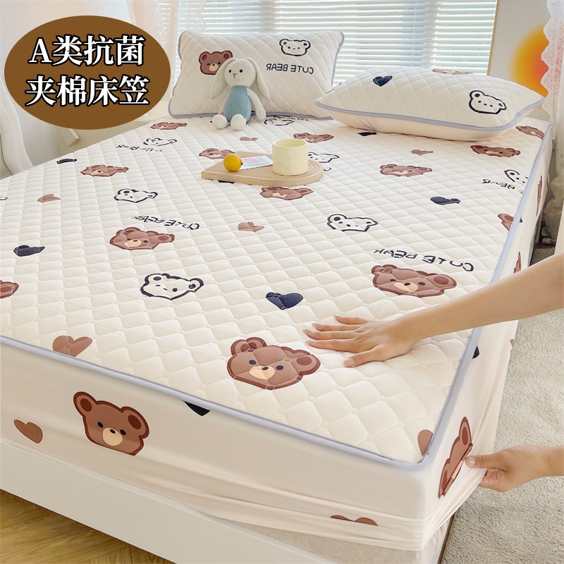 Class A Antibacterial Cotton Bed Cover Three-piece Set Thickened Washed Cotton Bed Cover Mattress Cotton Simmons Anti-slip Protective Cover