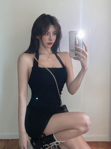 Pure Desire Style Hot Girl Sexy Neckless Dress for Women - Summer  New Arrival Fitted Drawstring Strappy Bustier Short Skirt