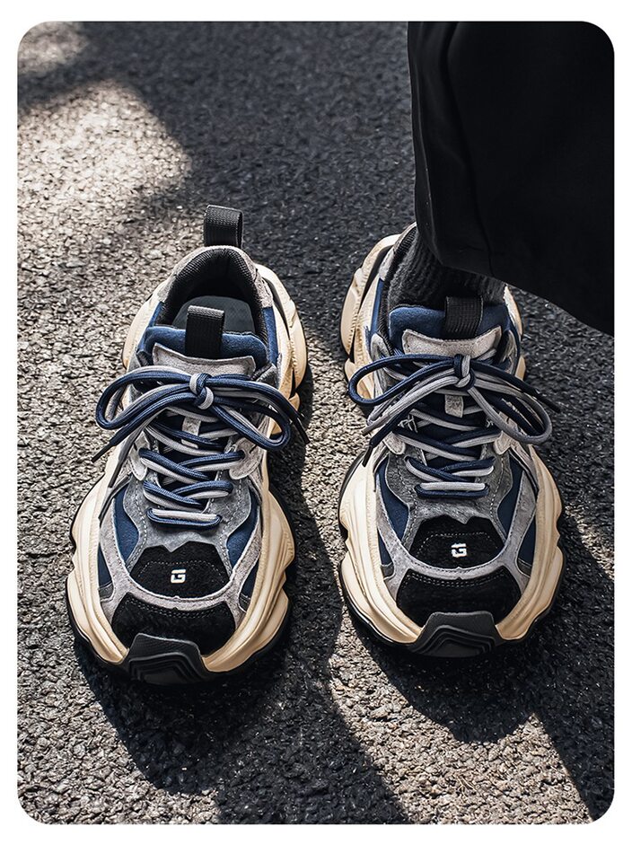 Giày sneaker nam phong cách giày bố đế lốp, da nhân tạo, gót 3–5 cm — màu vàng, màu xám đen, đen chi tiết 13