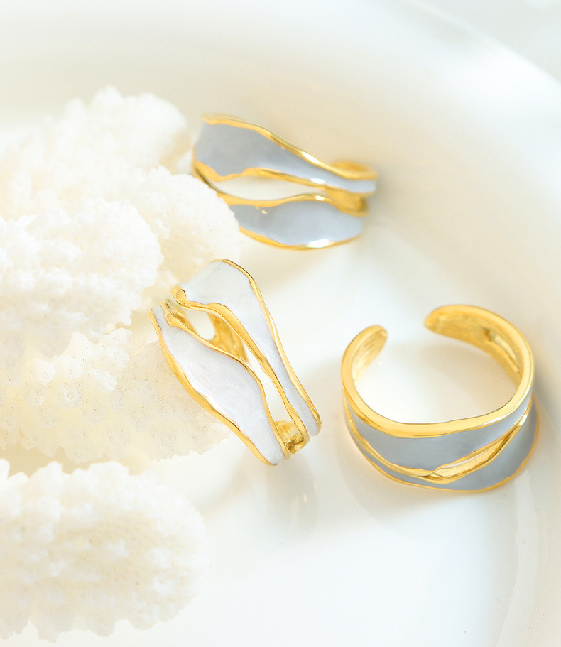 Simple Style Irregular Titanium Steel Enamel Plating Open Ring 1 Piece