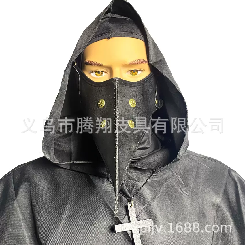 万圣节道具半脸面具手工缝线斑驳皮革瘟疫面具工厂店批发