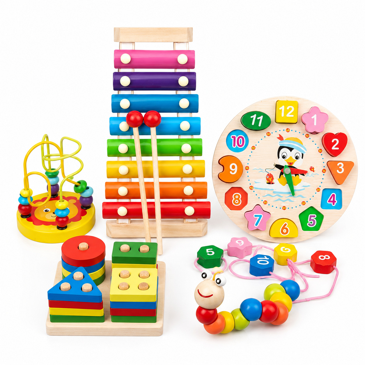 Juguetes educativos de madera para la primera infancia, laberinto de cuentas para bebés, instrumento musical de ocho tonos, reloj despertador, juego de percusión, juguetes de madera image 26