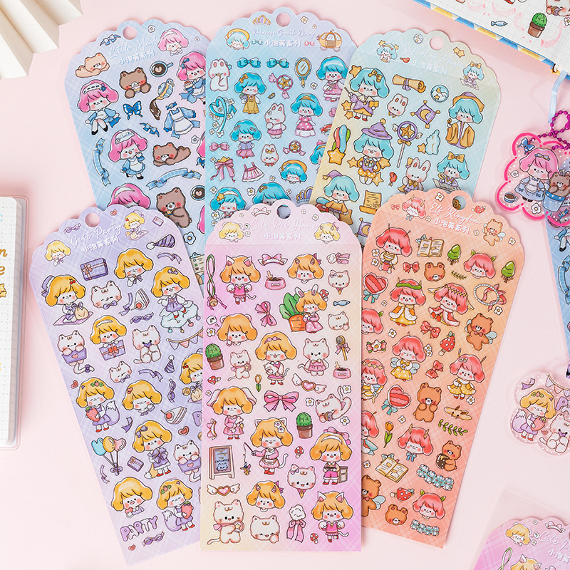 Pequeña serie de hojaldre cuenta pvc impermeable transparente pegatinas diy goo placa cuaderno dorado taza de agua papelería pegatinas