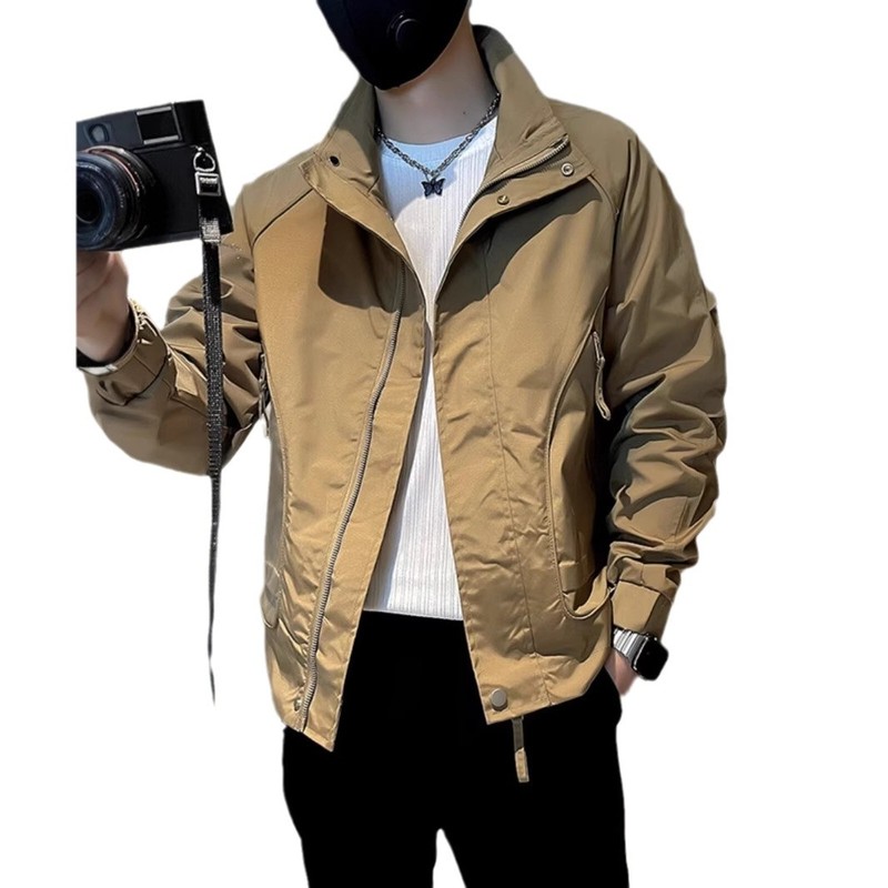 男性コートの新商品2024の人気ブランドの工装立襟ジャケットのごろつきがかっこいい男性服秋冬カジュアルショートコート|undefined