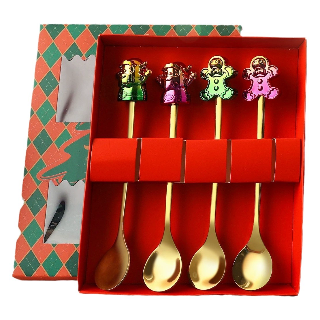 Q красочный мультфильм рождественская ложка металлическая красочная кукла десерт ложка фруктовая вилка посуда Санта-Клаус елка