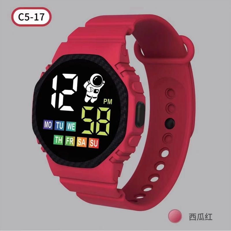 En stock nuevo C5-17 astronauta con semana ins Wind Net rojo de dibujos animados niños deportes LED reloj electrónico