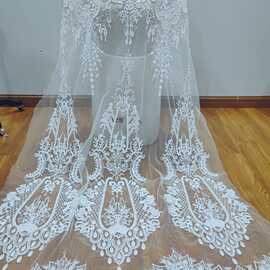 白色钉绣亮片网纱软蕾丝布料婚纱头纱礼服花边服装辅料装饰贴花