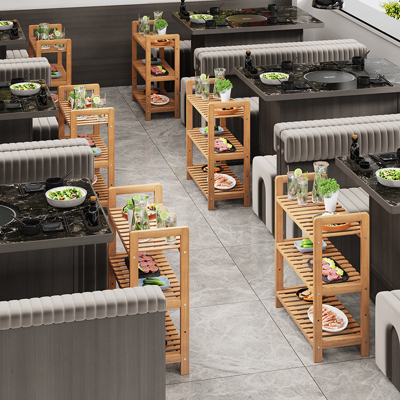 Estante de platos multicapa, estante de almacenamiento de platos de cocina comercial, estante de almacenamiento de platos de verduras de madera sólida, estante de almacenamiento especial para restaurantes