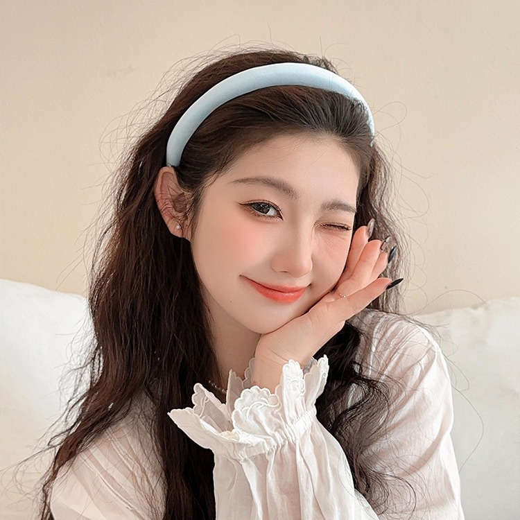 Pequeño aro de cabello azul fresco para mujeres primavera y verano estilo de cabello temperamento lavado de cara aro de cabello alto cráneo antideslizante presión tarjeta de cabello