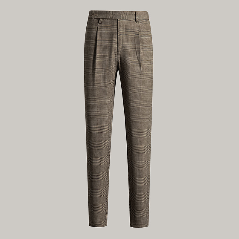 Pantalones de traje a cuadros escoceses pantalones de verano de los hombres delgados flojos rectos de lujo ligero de los hombres pantalones cortos drapeado pantalones Casuales image 3