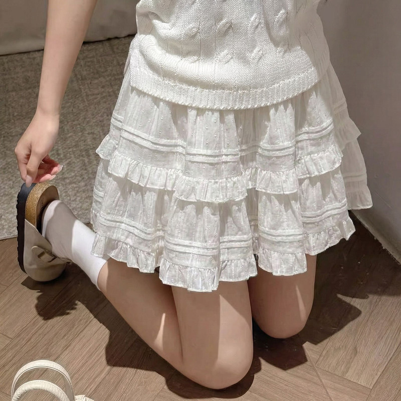 White A-Line Pleated Skirt for Women, Summer 2026 New Style, Thin Layered Cake Skirt for Petite Figures