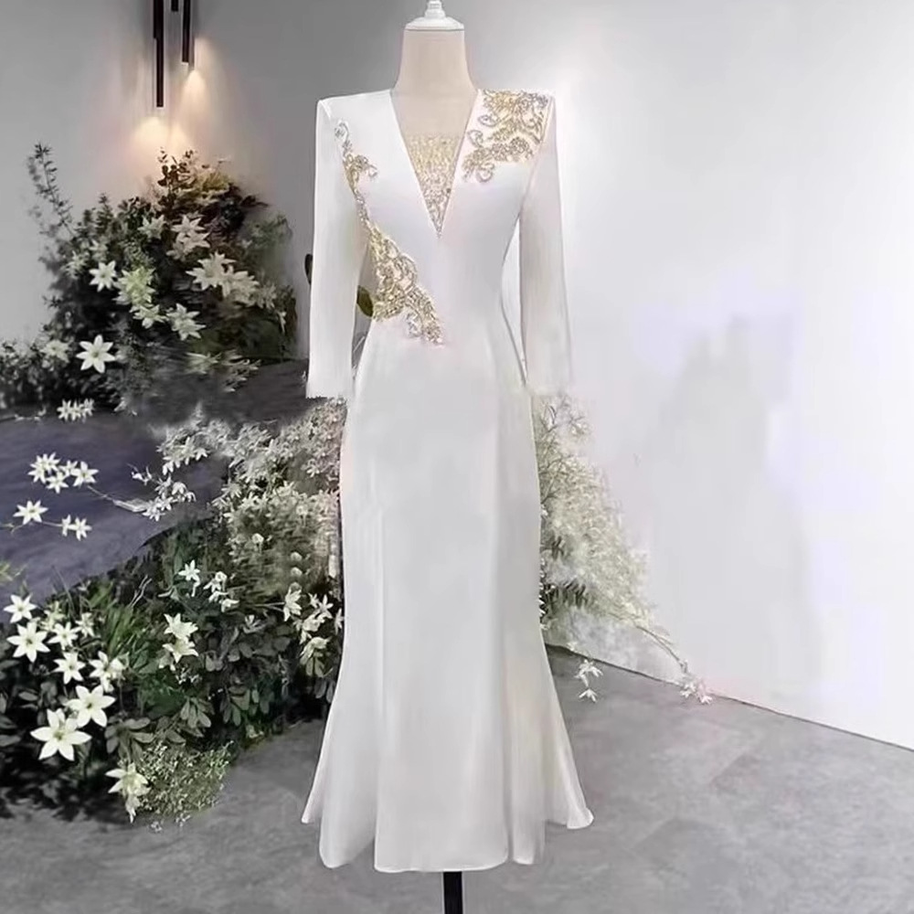 Đầm dạ hội trắng nữ cao cấp phong cách thanh nhạc biểu diễn — Màu trắng