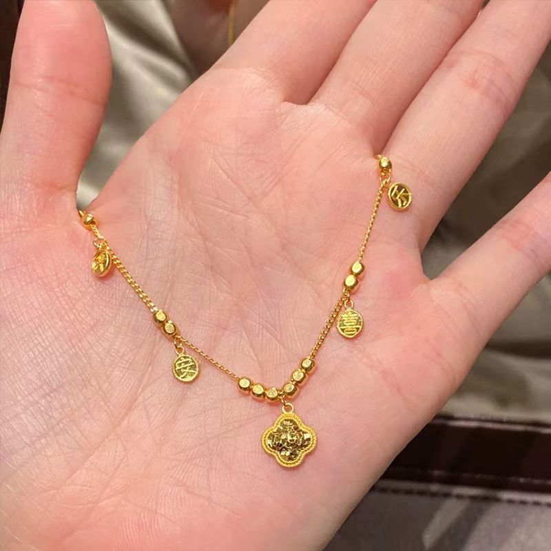 サンドゴールドジュエリー、平和と喜び、砕いた氷、四つ葉のクローバーネックレス、軽くて豪華なデザインのジュエリー、女性のハイエンドジュエリー|undefined