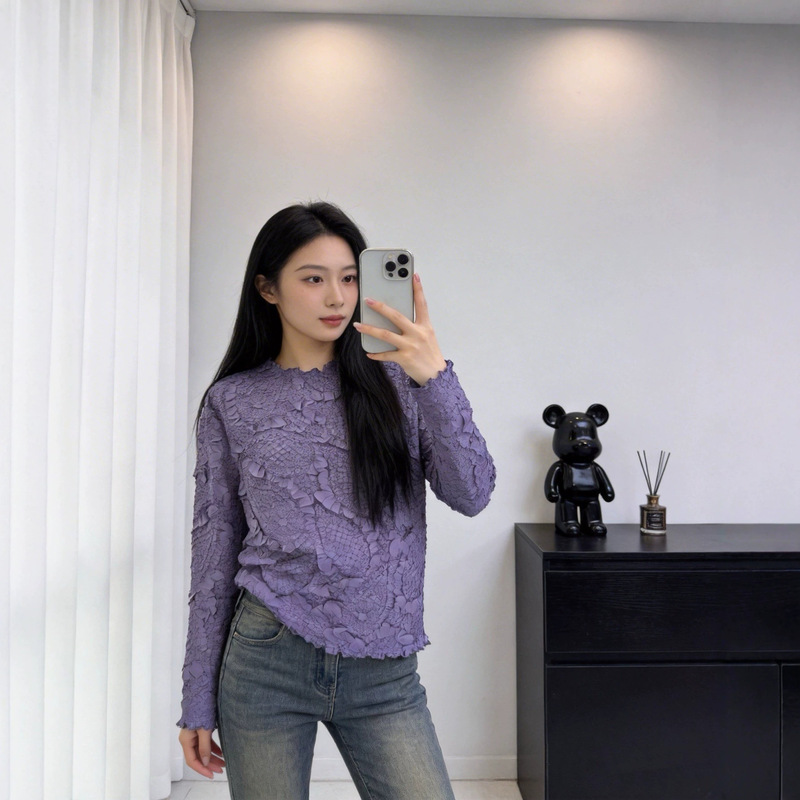 Miyake Pleated 2026 Autumn New Solid Color Long Sleeve Heavy-Duty Three-Dimensional Floral Slim-Fit Elegant Versatile Women's Clothing Miyake Pleated 2026 Autumn New Solid Color Long Sleeve Heavy-Duty Three-Dimensional Floral Slim-Fit Elegant Versatile Women's Clothing