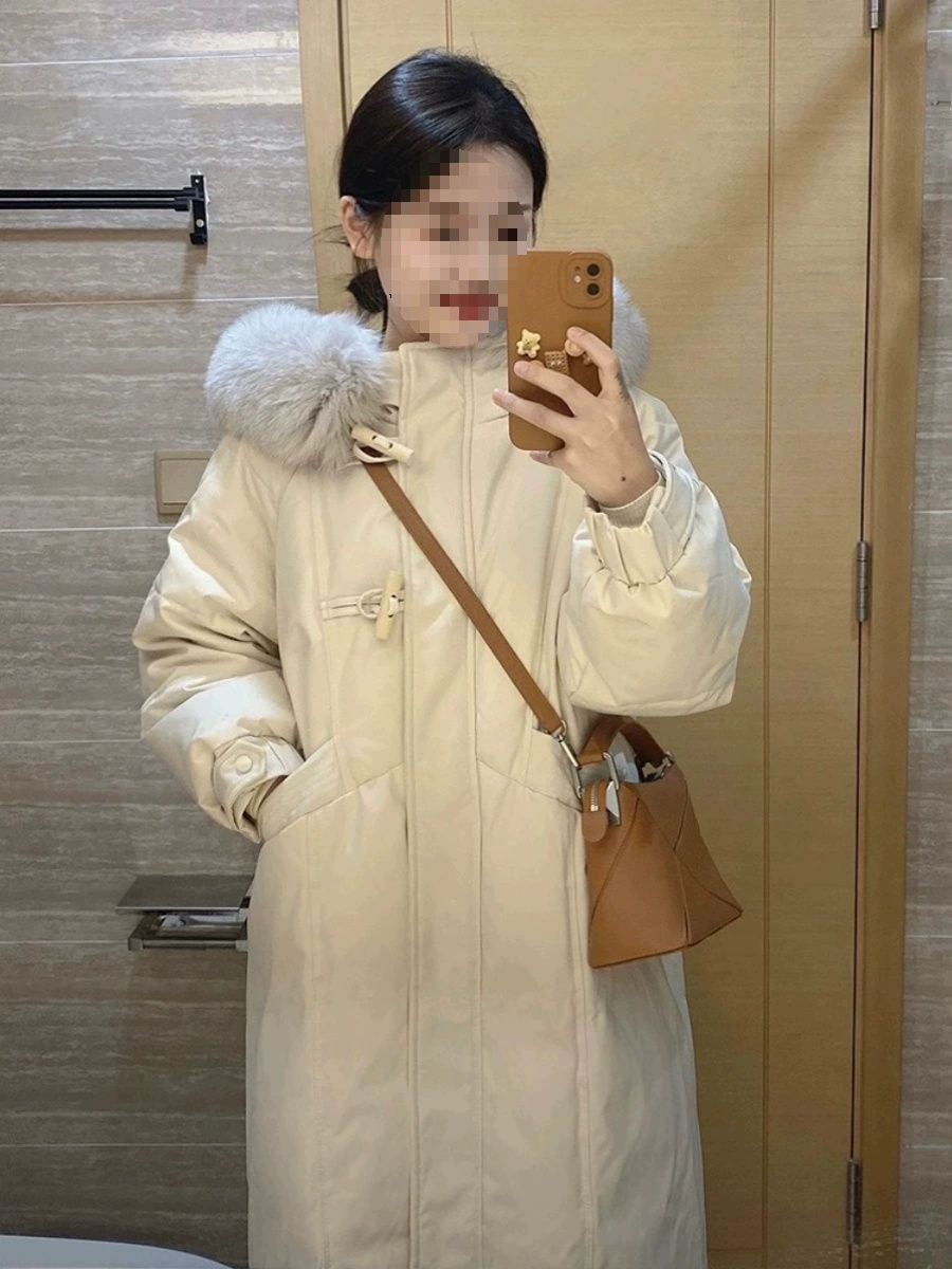 Ветрозащитный дизайн Роговая пряжка средней длиной хлопчатобумажная одежда женская свободная зимой