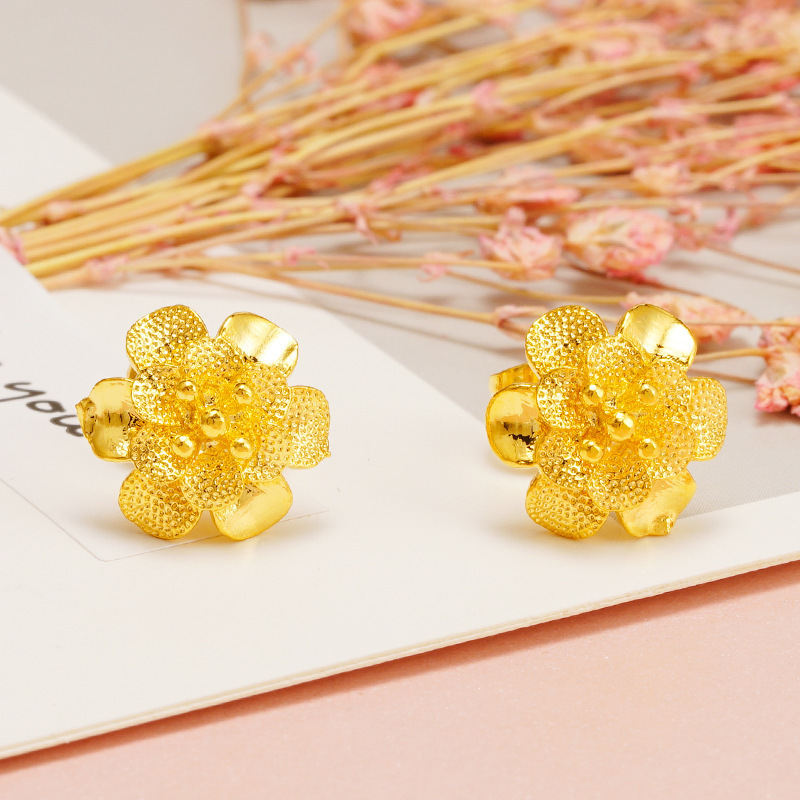 Broqueles de Flores para Mujer de Cobre Dorado
