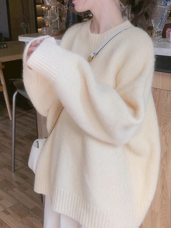 Mohair Soft Waxy Knitwear Women's Autumn and Winter New Style Lazy Style Loose Thickeneded Small Inner Knitwear