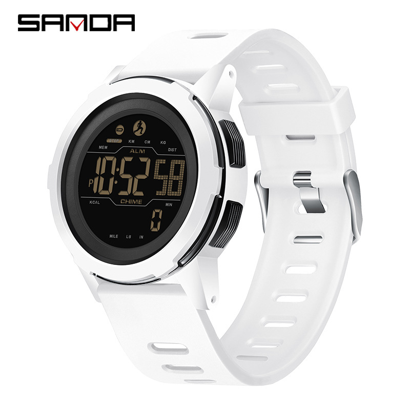 SANDA podómetro calorías pantalla digital impermeable multifuncional montañismo a prueba de golpes reloj despertador para hombre 2189