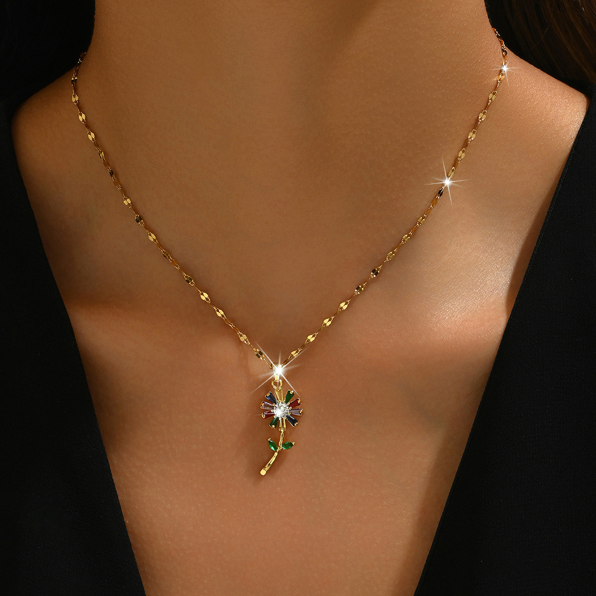 retro fresh copper pendant with zircon stainless steel