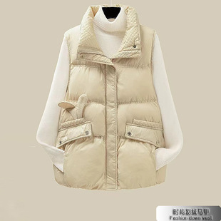 Winter 2024 new ladies white duck down vest collar padded short cotton-padded jacket coat women -6105