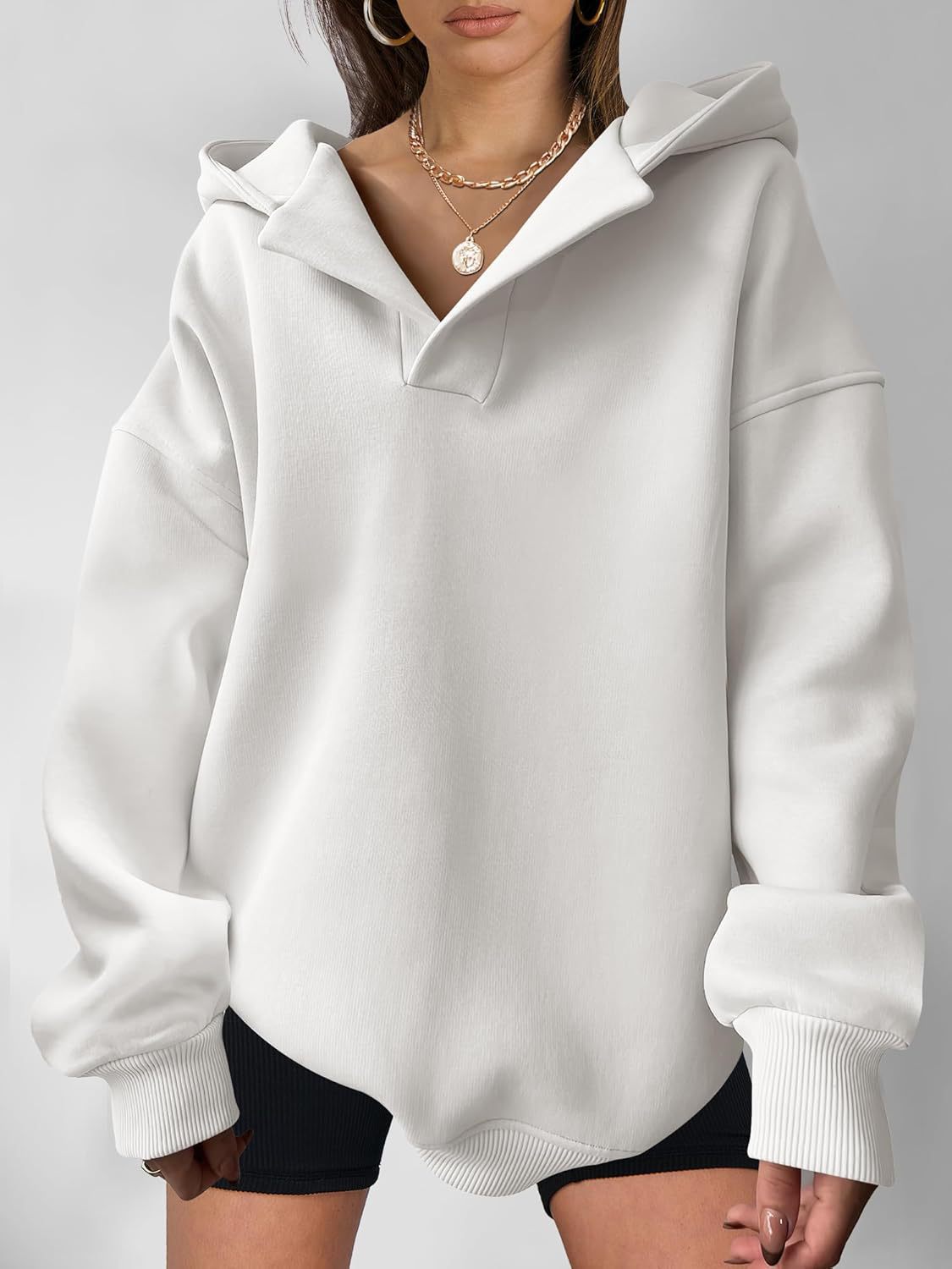 Long Sleeve Sleeve Length 2024 Autumn And Winter Amazon  European And American Ladies Sweatshirt Solid Color Long Sleeve Hooded Solid Color Loose Sweater Women's Top