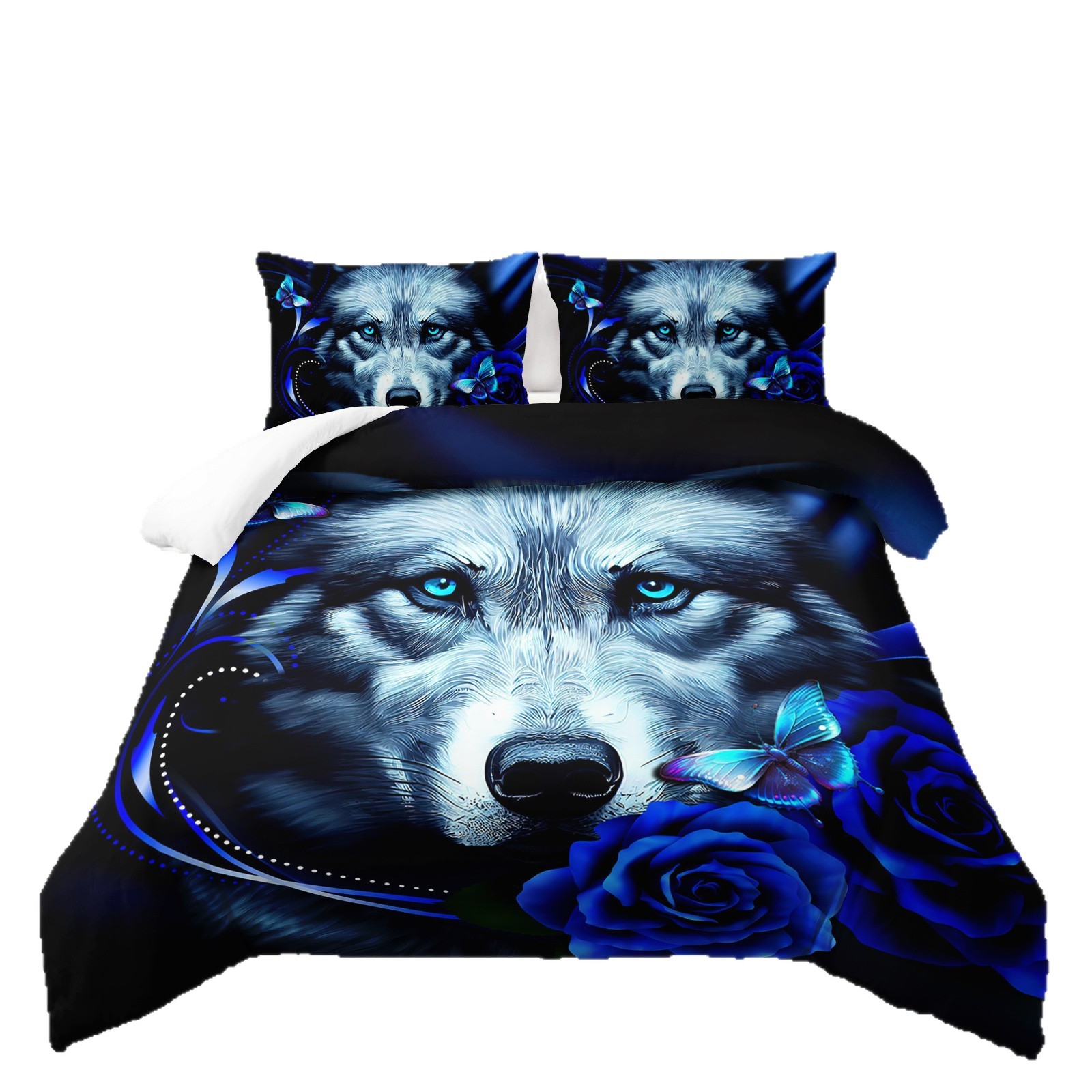 TEMU / JIT transfronterizo impresión digital abrasión edredón kit tridimensional animal lobo blanco estilo textil para el hogar dibujo puede hacer